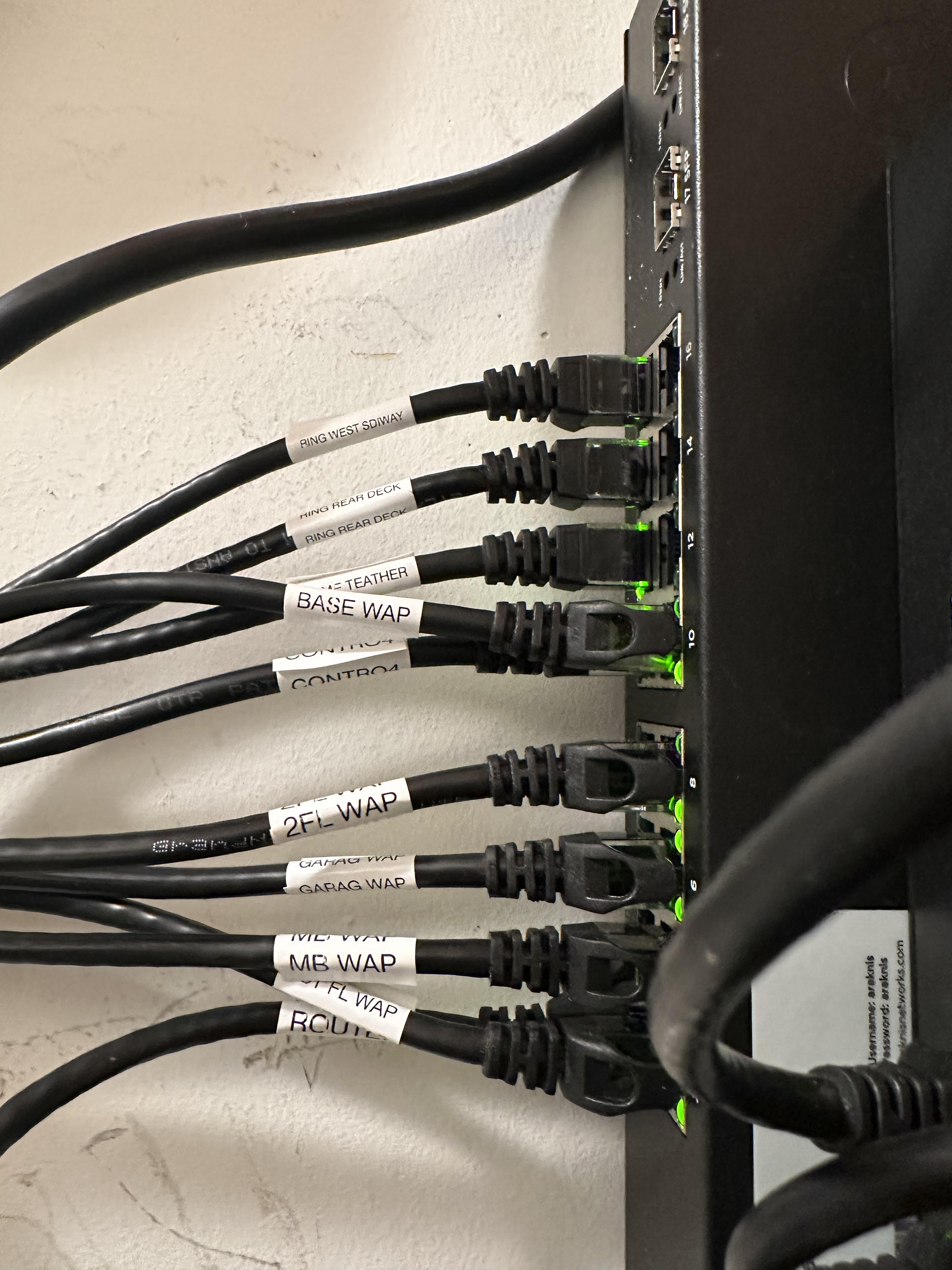 Araknis Network Switch with Proper Cable Labeling