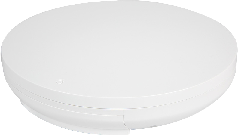 Manufacturer angled view of the complete round Araknis 520 indoor access point