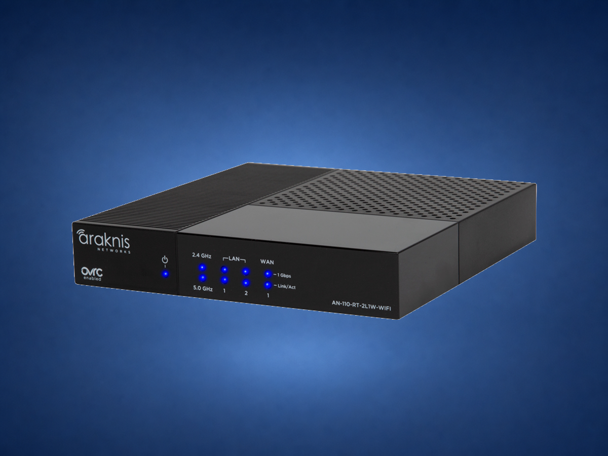 Araknis 110 Wi-Fi router on blue