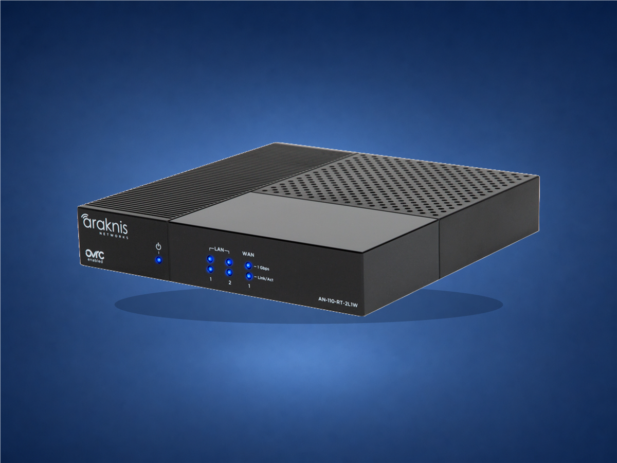 Araknis 110 wired router on blue