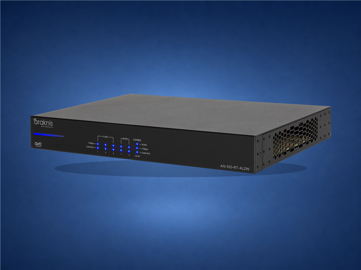 Araknis 310 router on blue