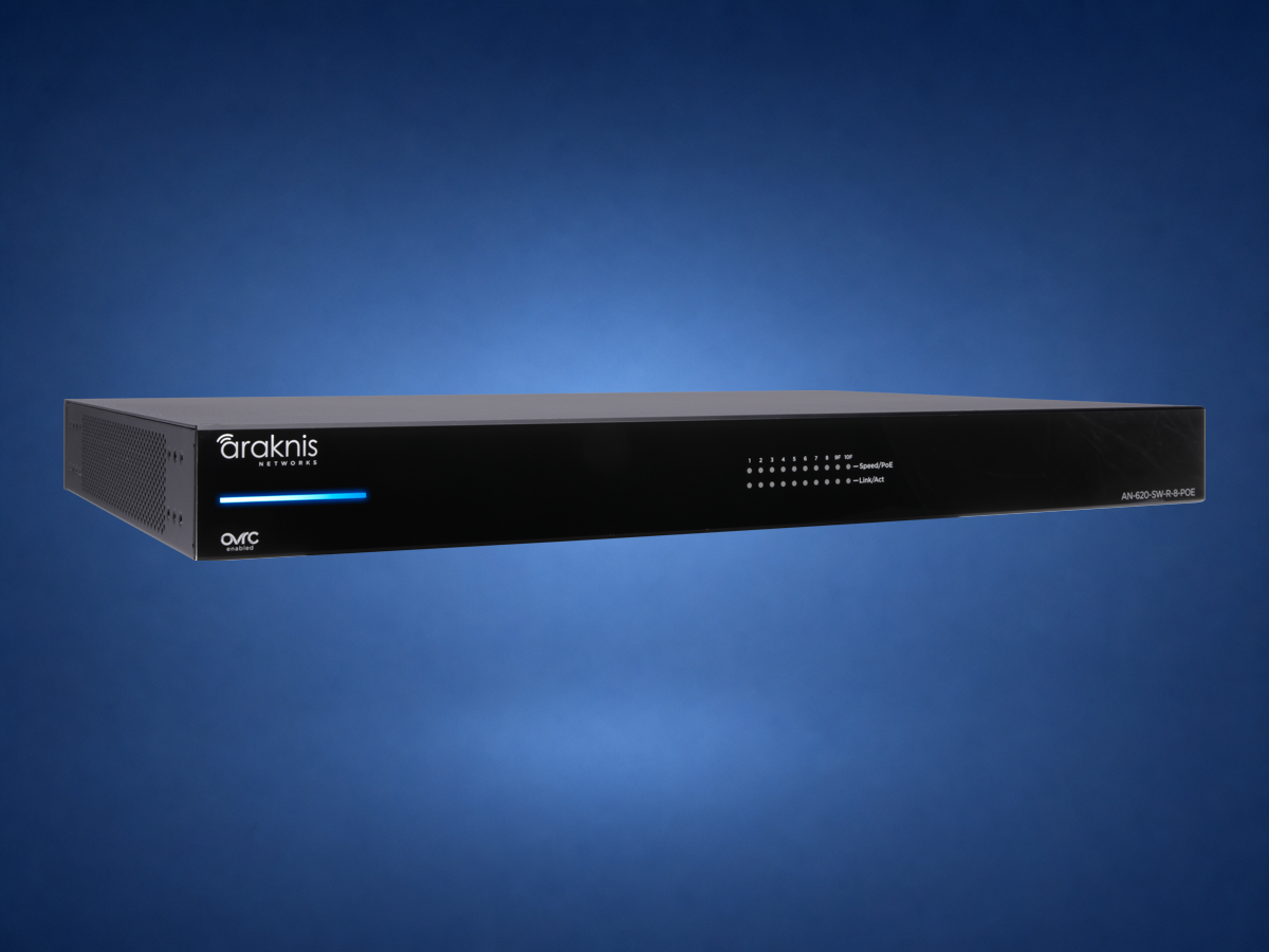 Araknis AN-620-SW-R-8-POE switch on blue