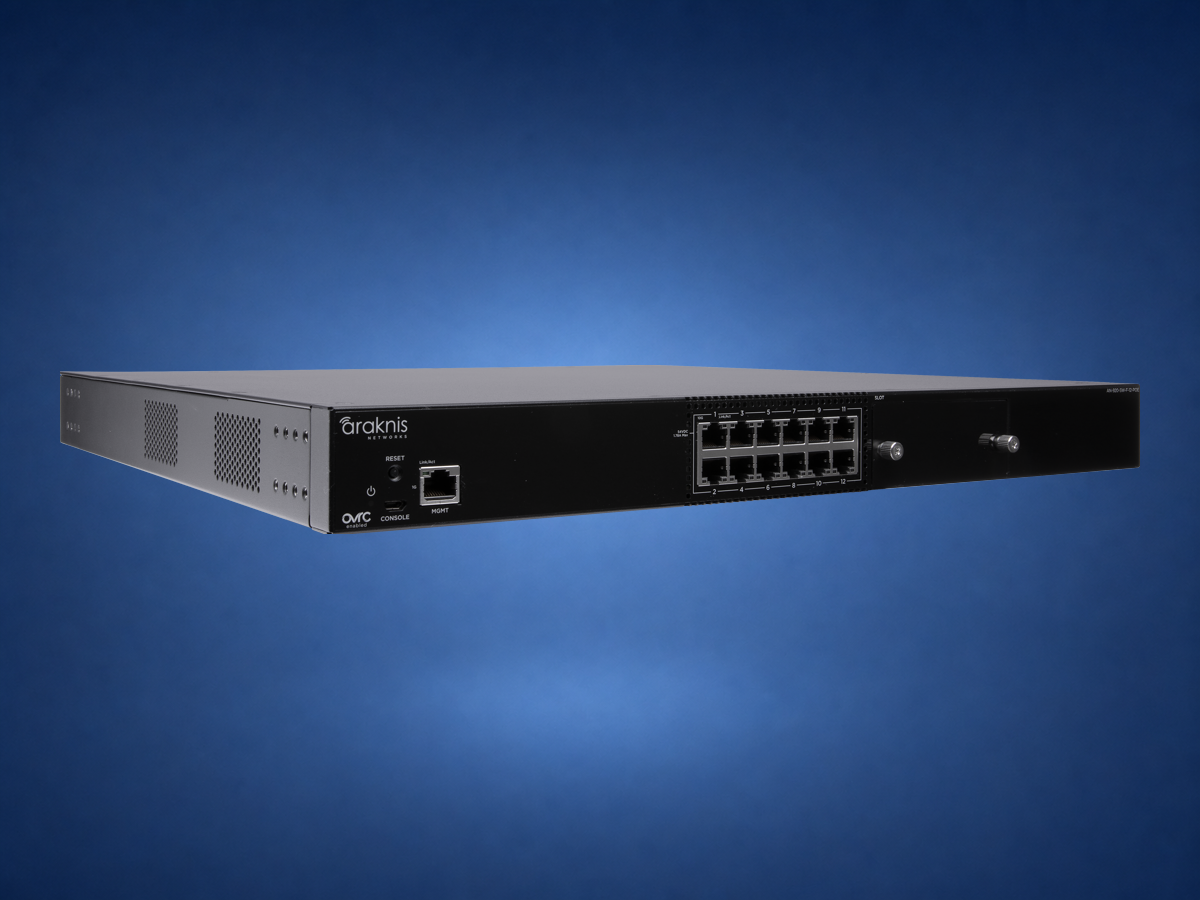 Araknis AN-920-SW-F-12-POE switch on blue