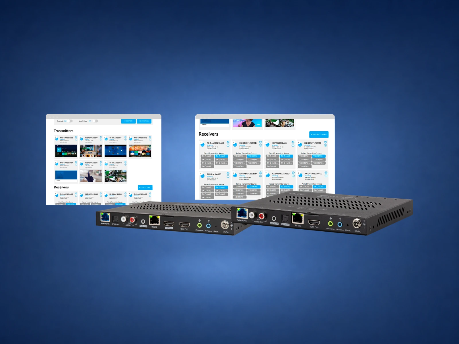 Binary 900 MoIP transmitter and receiver with management interface on blue