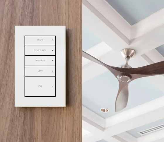 Control4 variable fan speed controller in a modern living room