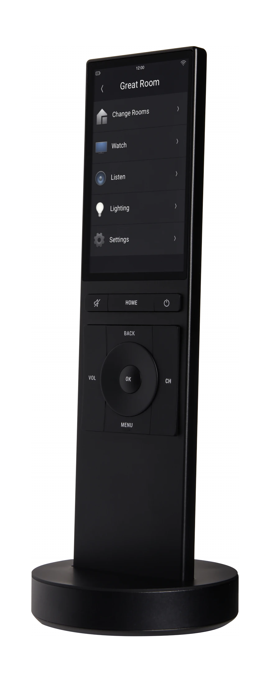 Angled view of the black Control4 NEEO remote