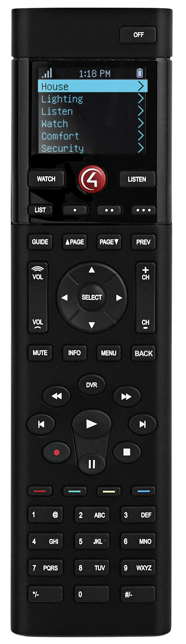 Official front view of the Control4 SR-260 remote