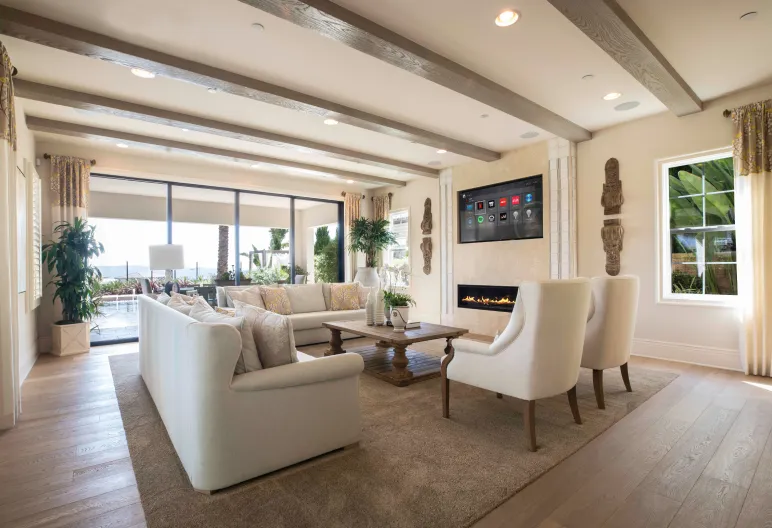 Control4 interface integrated into a finished living room