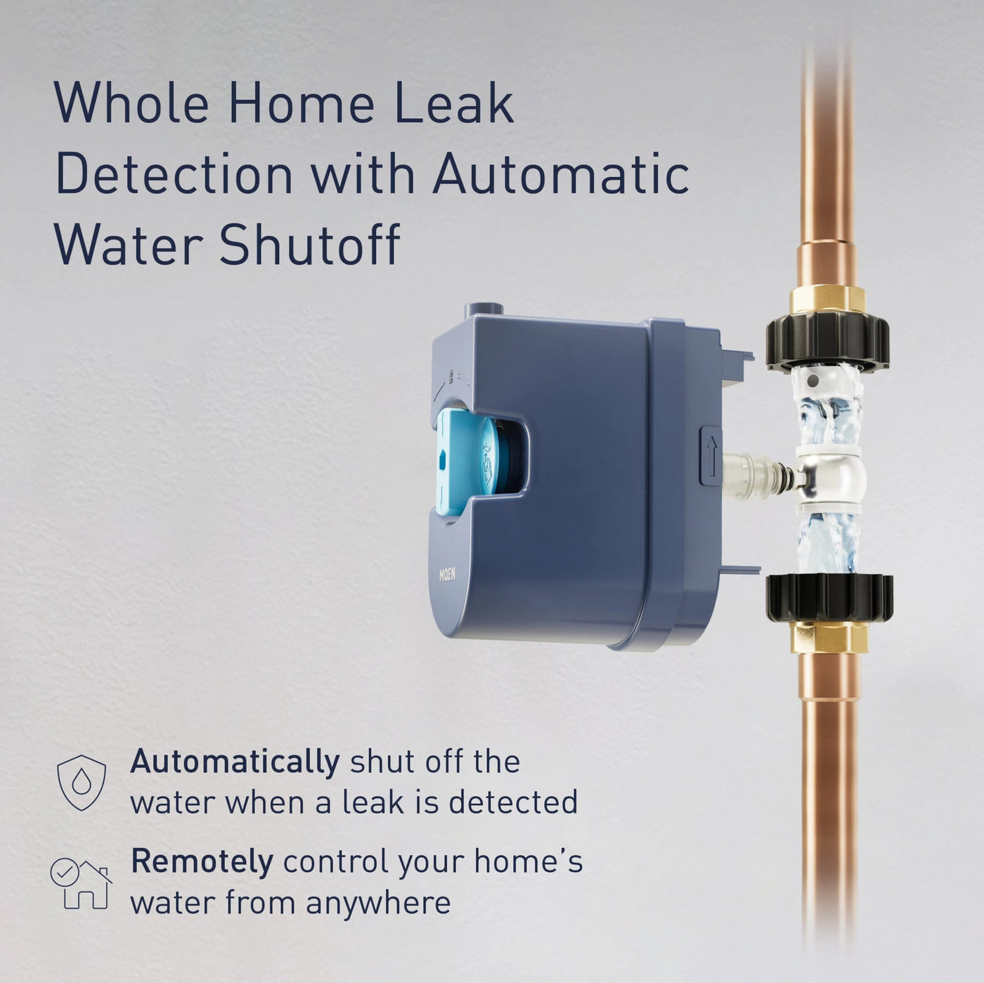 Flo automatic water shutoff installed inline on copper domestic-water piping