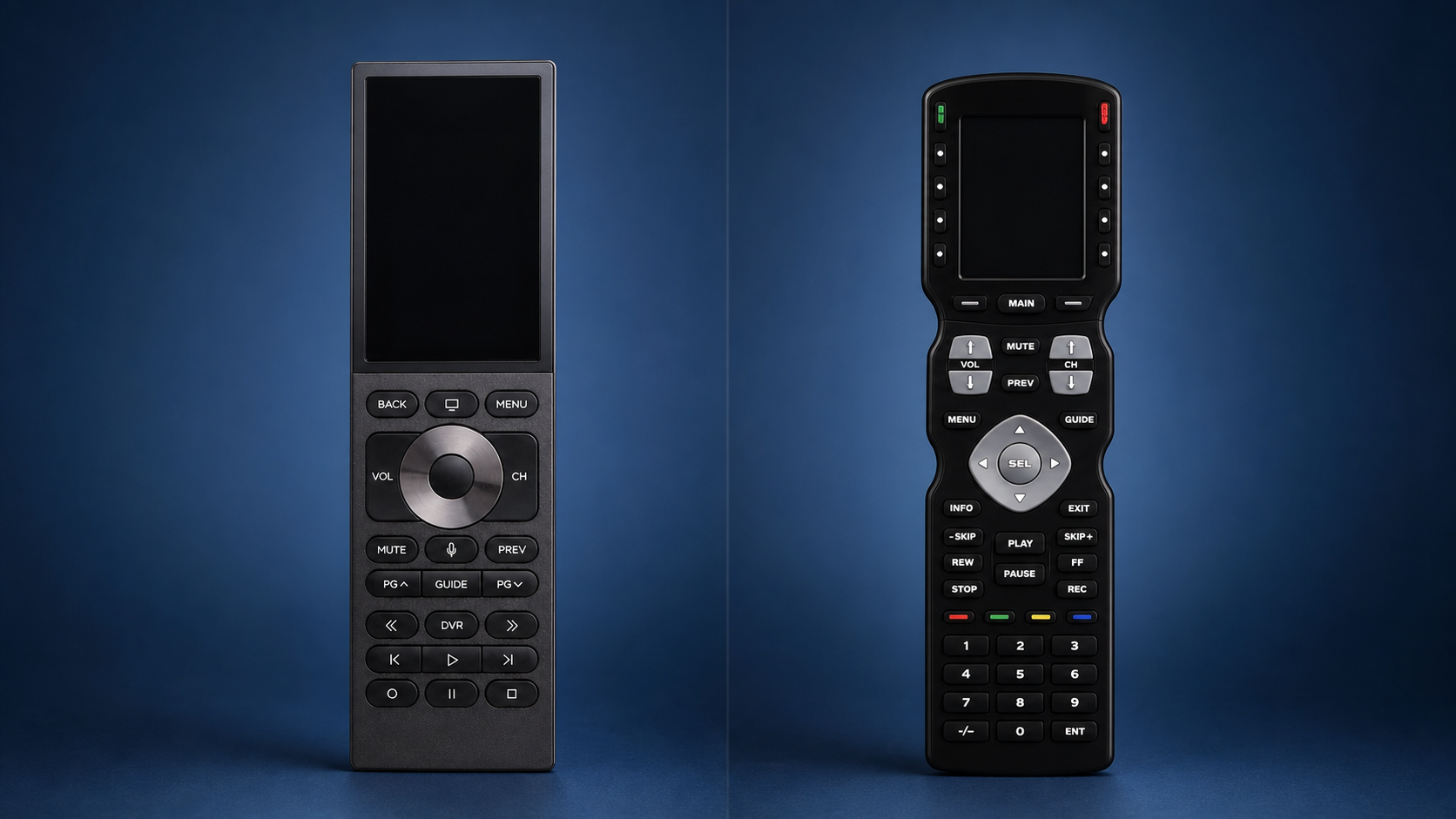 Control4 and URC handheld remotes shown side by side
