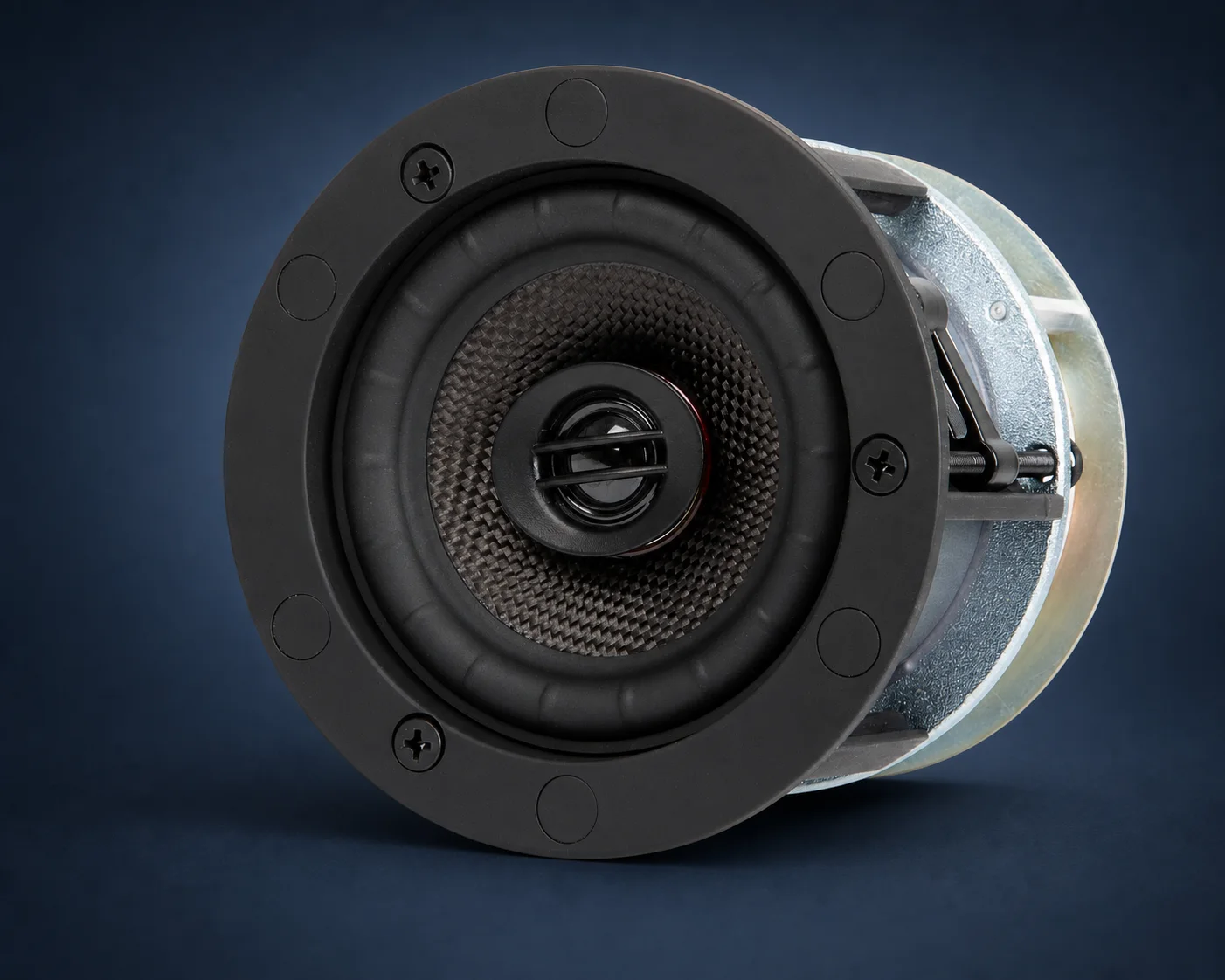 Episode Impression four-inch in-ceiling speaker on a blue studio background