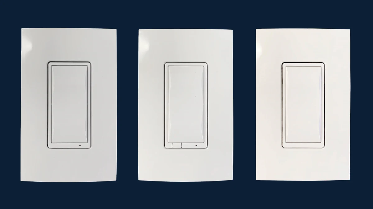 Control4 Essential switch, dimmer and auxiliary control shown together