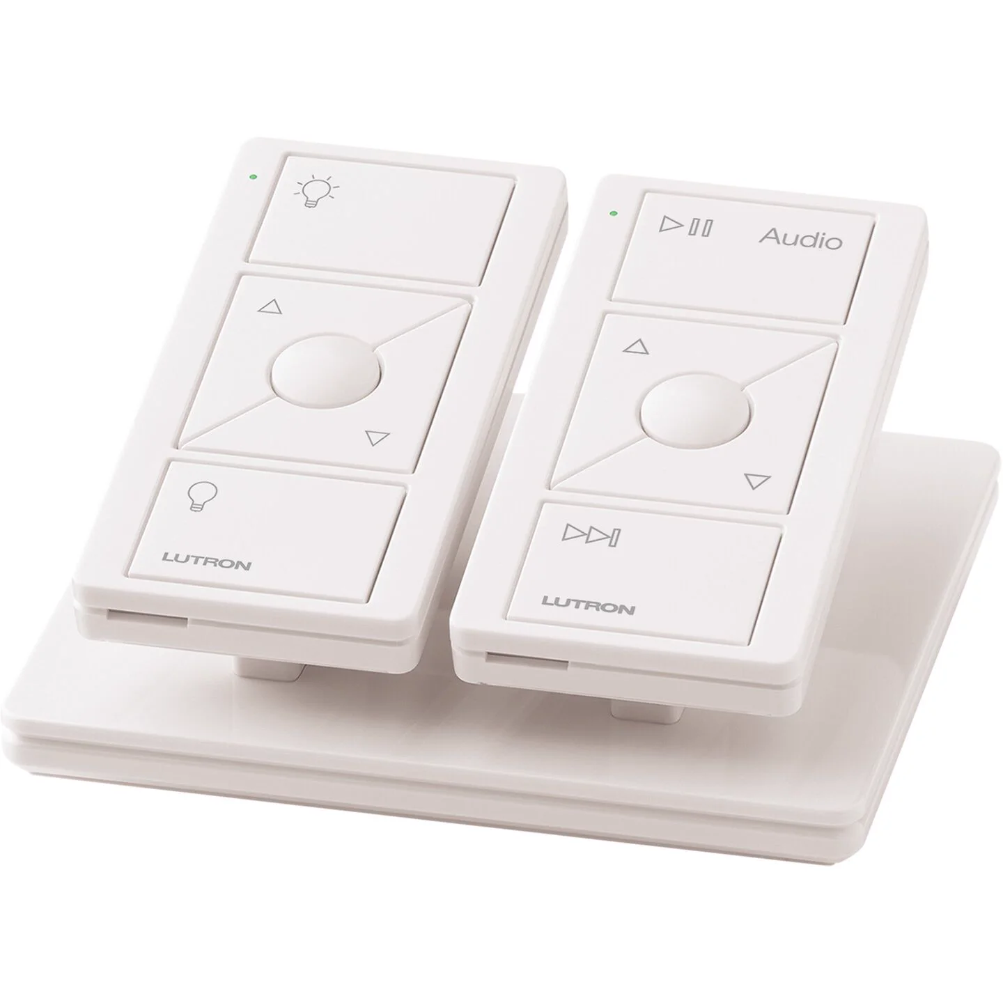 Two Lutron Pico controls in a tabletop pedestal