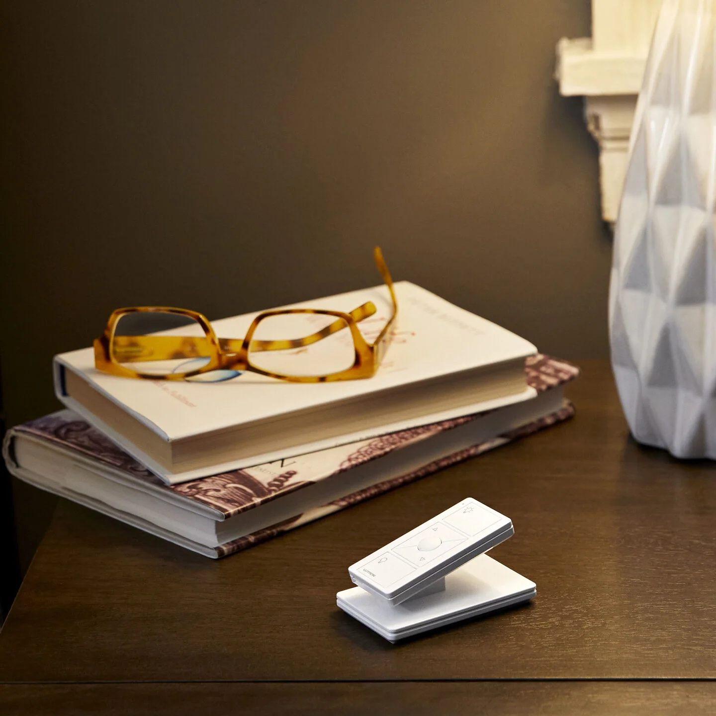 Lutron Pico control in a bedside tabletop pedestal