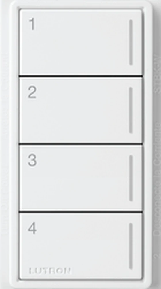 Front view of a white Lutron Sunnata four-button keypad