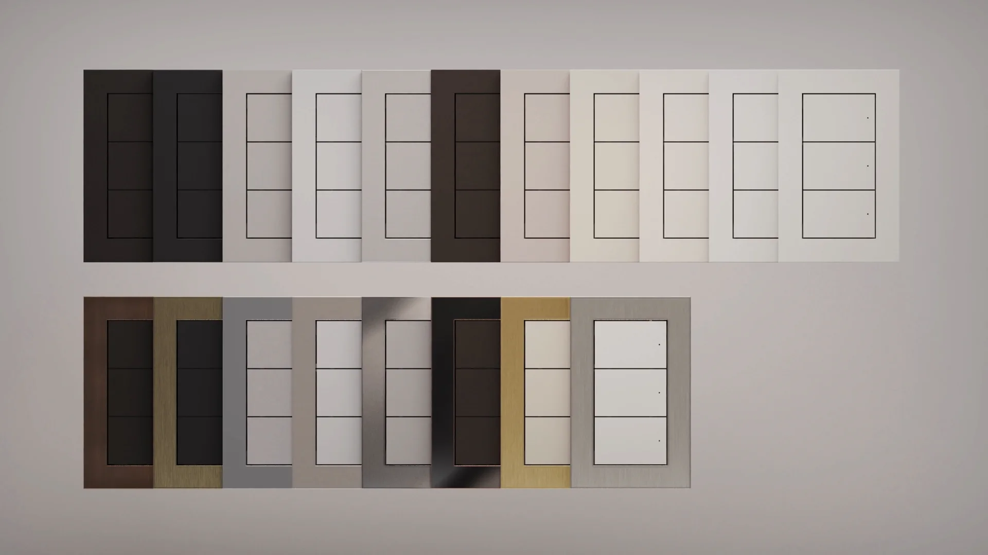 Several Lux by Control4 keypad finish samples displayed together