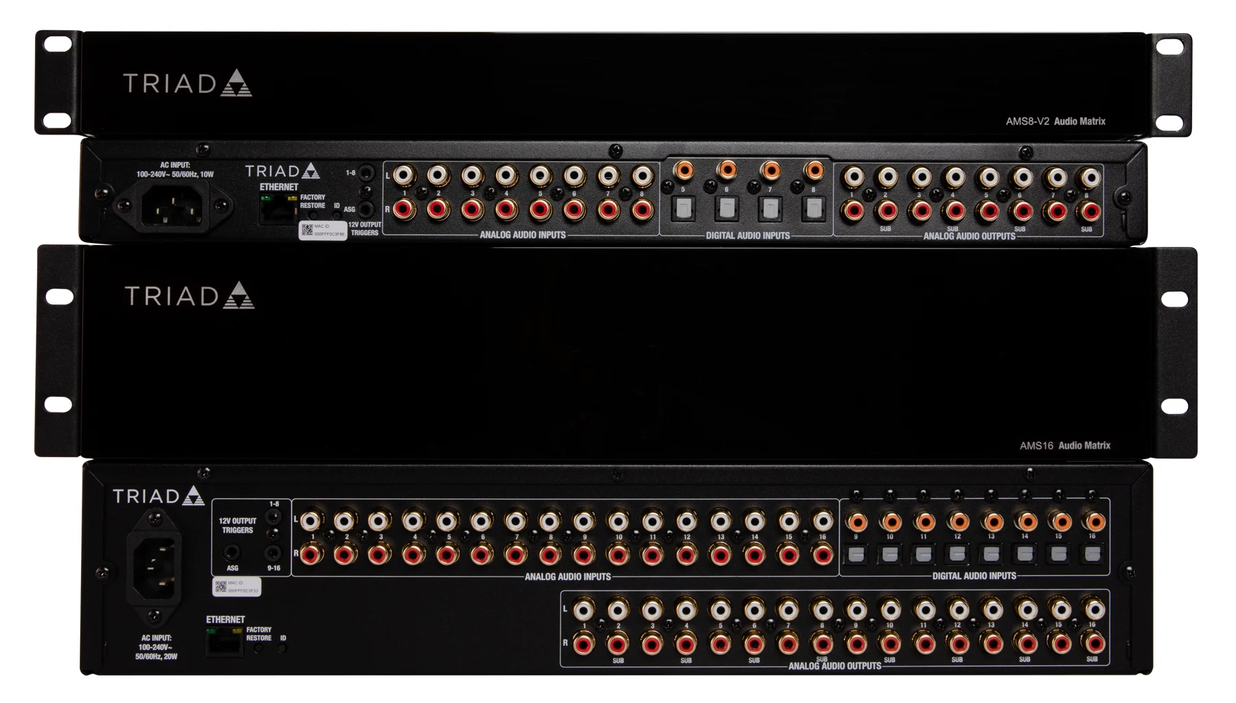 Triad AMS8-V2 and AMS16 front and rear connection comparison