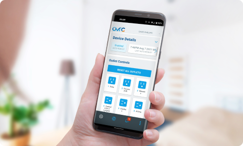 OvrC Connect customer app showing approved outlet controls