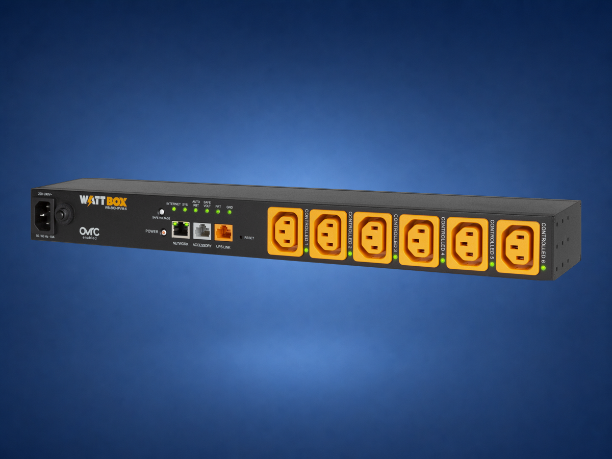 WattBox 800 six-outlet unit on blue