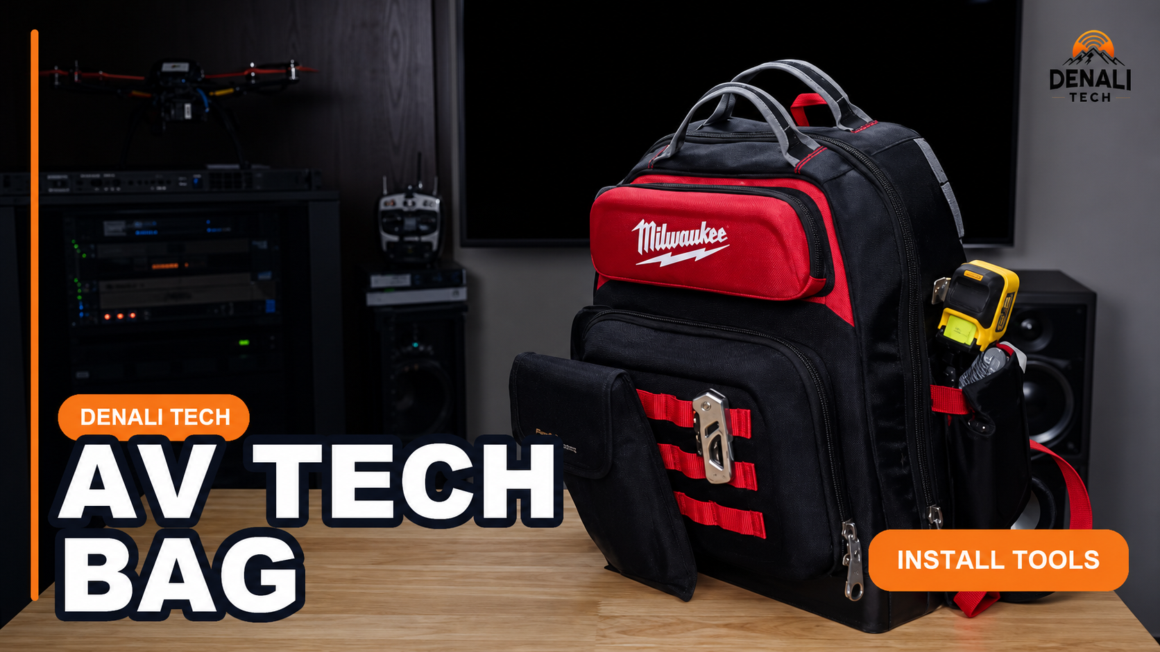 Professional AV technician tool backpack and installation tools