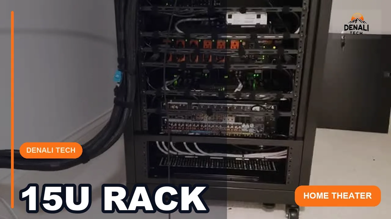 Compact SANUS 15U home theater rack built by Denali Tech
