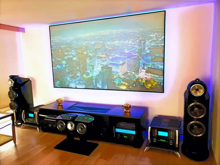 Finished dedicated home theater with screen and seating