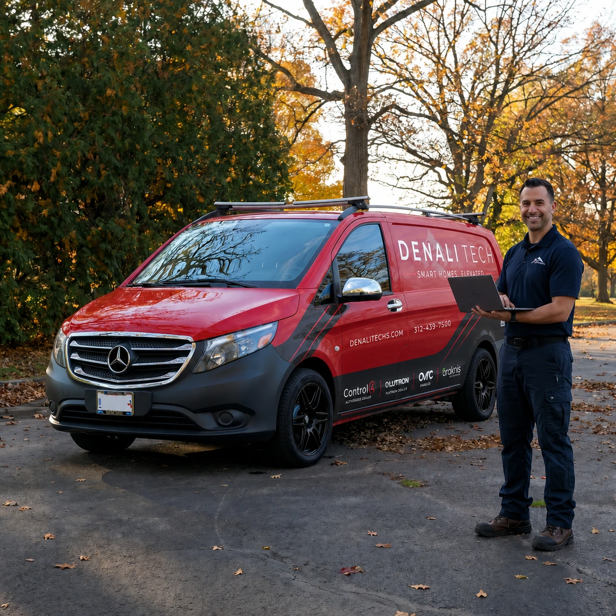 Illustrative Denali Tech service scene beside the newly wrapped van