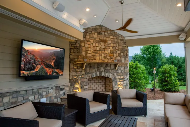 Outdoor TV and surround sound system for backyard entertainment