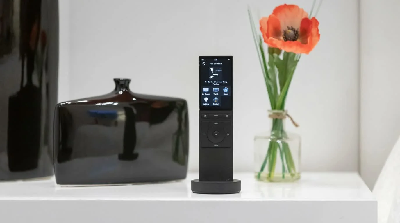 Control4 remote programmed for simple smart home control in a finished room