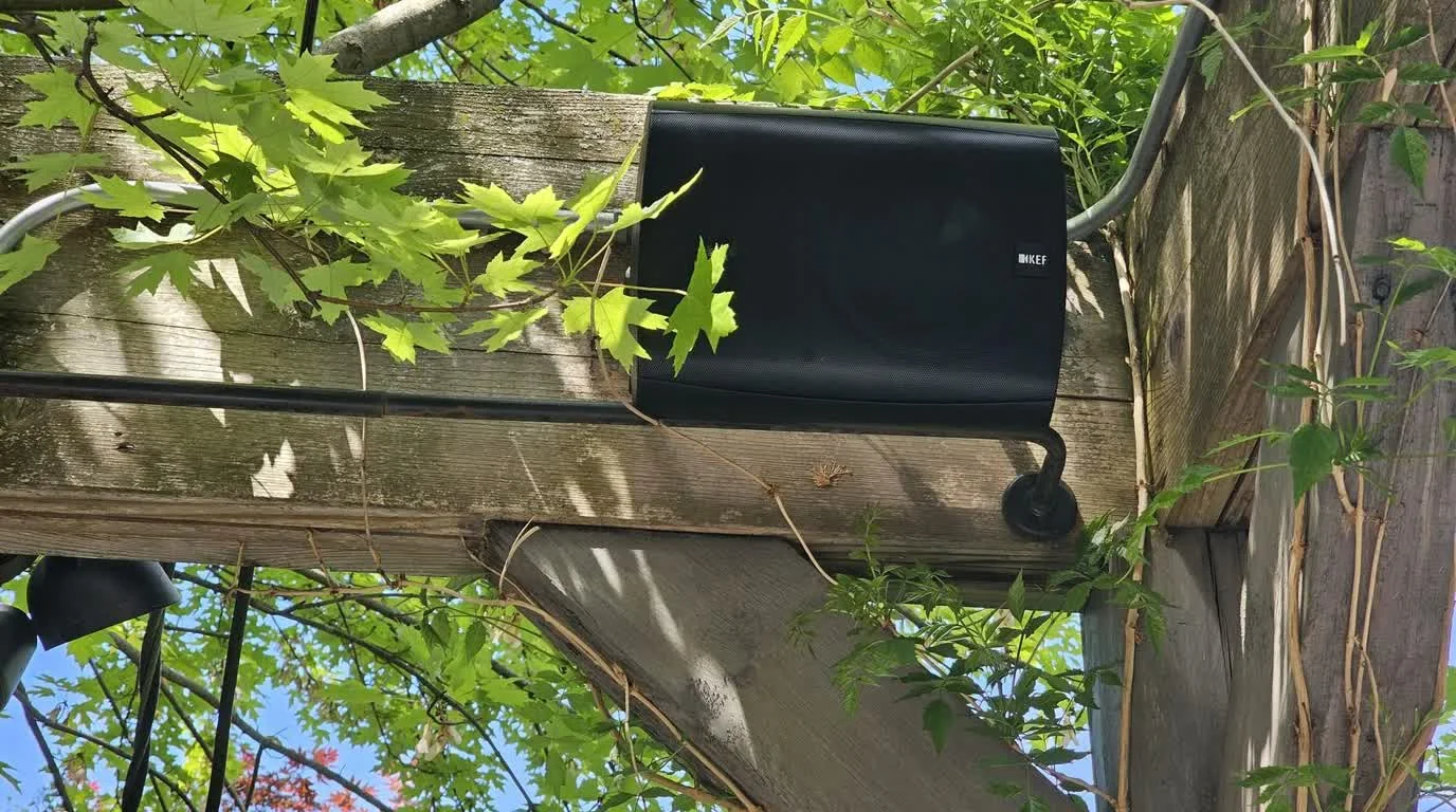 Outdoor speaker installed for patio audio