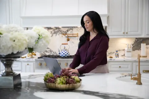 Control4 lighting scene in a kitchen with a homeowner