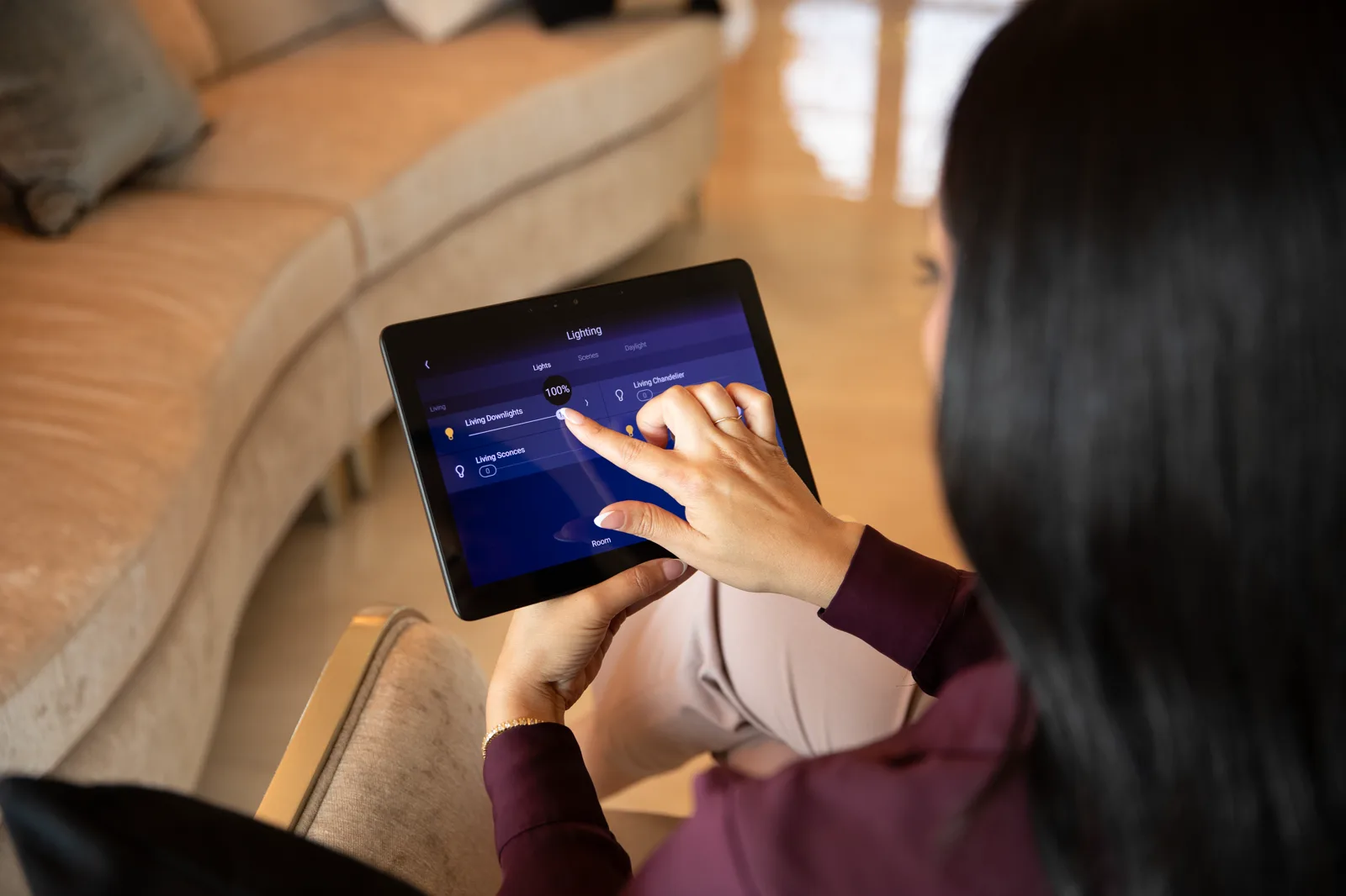 Tablet displaying a Control4 lighting scene