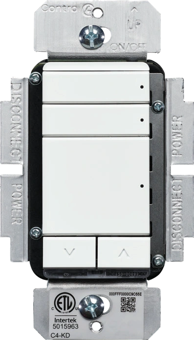Complete Contemporary keypad dimmer with its mounting yoke and faceplate removed, from the model data sheet