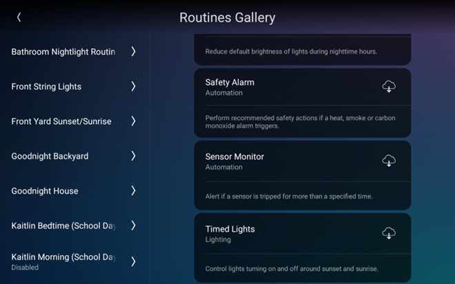 Documented X4 Routine Gallery showing example automation templates and a list of configured routines