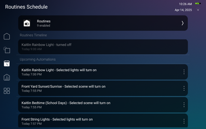 Documented X4 Routines Schedule with past activity and upcoming lighting automations