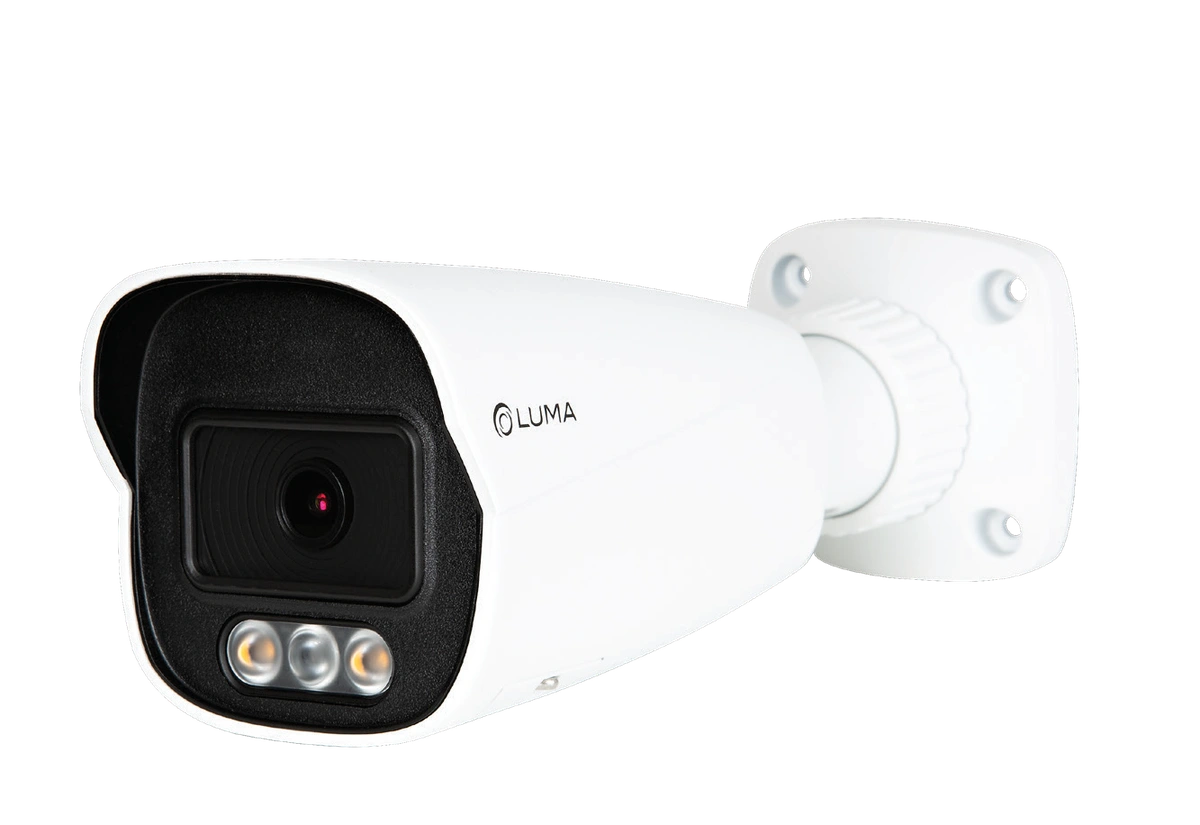 White LUM-520-IP-BFCW color bullet, including its complete mounting base