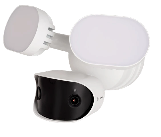 Complete white LUM-720-IP-FLDW dual-lens floodlight camera with both light modules