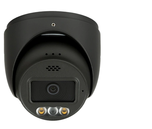 Black LUM-820-IP-TFHB Hybrid turret with lens, lights and speaker visible